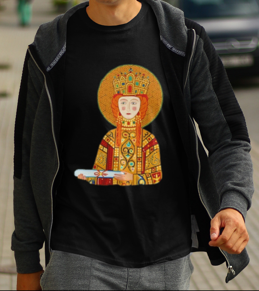 Byzantine Empress Eirene Colorful Regal Icon With Golden Crown And Scroll T-Shirt