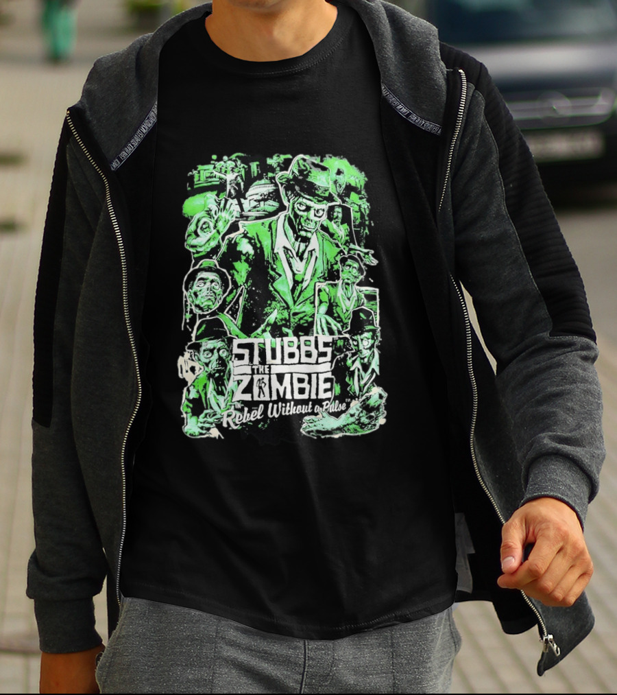 Stubbs The Zombie Rebel Without A Pulse Neon Green Horror Comic T-Shirt