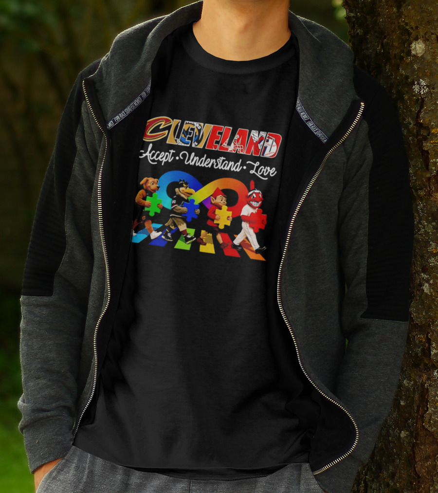 Cleveland Accept Understand Love Infinity Puzzle Characters Crossing Walkway T-Shirt