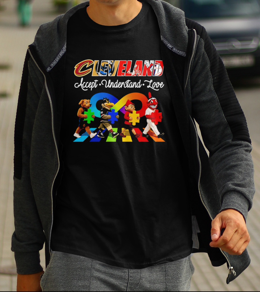 Cleveland Accept Understand Love Infinity Puzzle Characters Crossing Walkway T-Shirt
