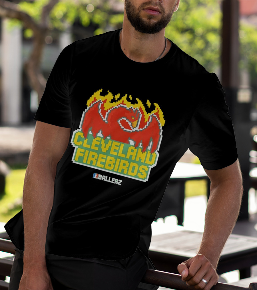 Cleveland Firebirds Ballerz Pixel Dragon Flame T-Shirt