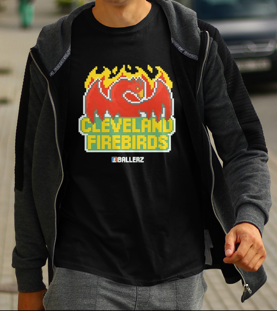 Cleveland Firebirds Ballerz Pixel Dragon Flame T-Shirt