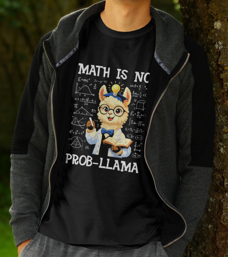 Math Is No Prob Llama Scientist With Test Tube And Equations T-Shirt
