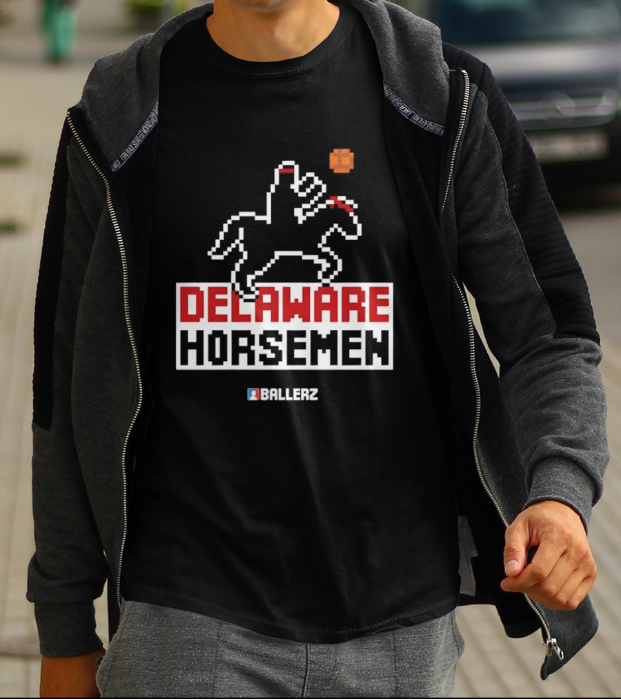 Delaware Horsemen Ballerz Pixel Art Style Basketball T-Shirt