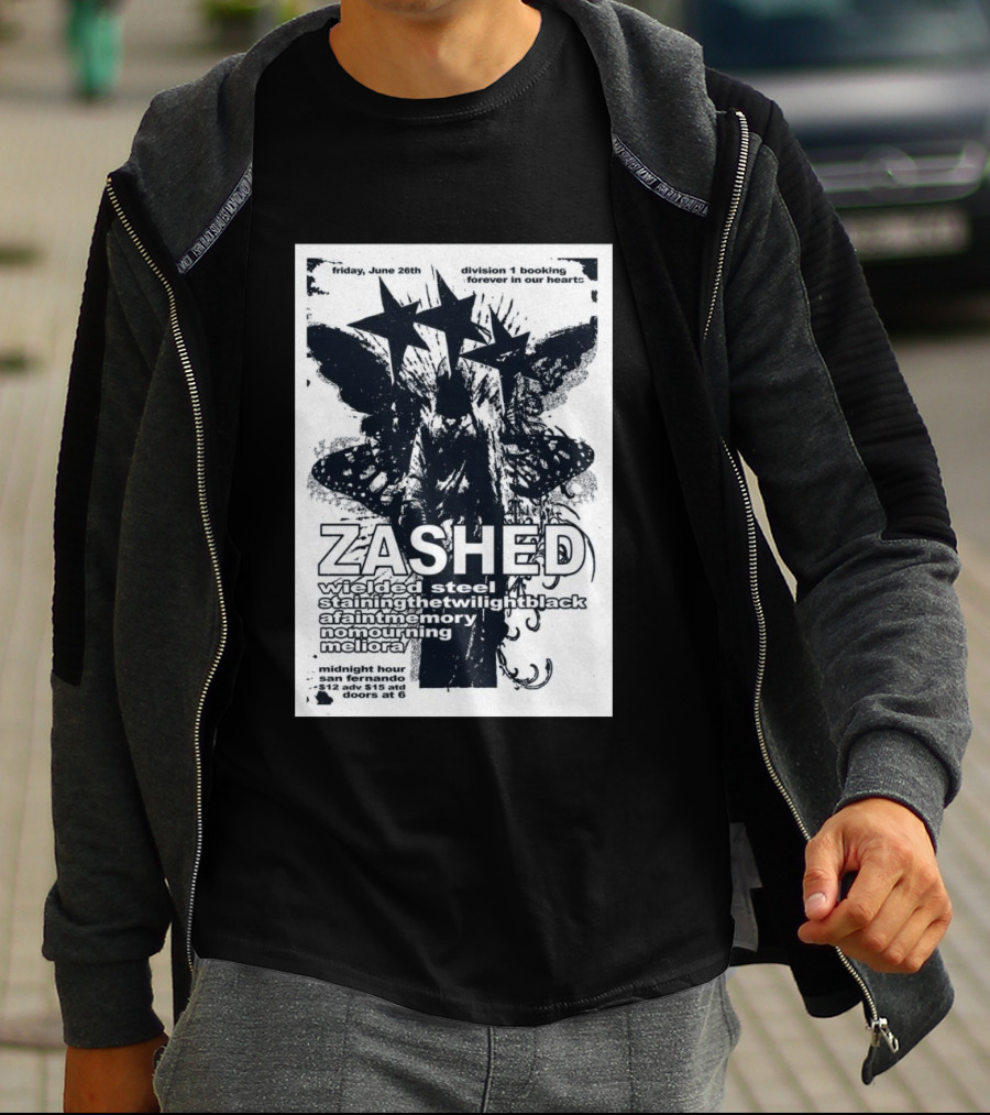 Friday June 26th San Fernando Midnight Hour Zashed Wielded Steel Stainingthetwilightblack A Faint Memory No Mourning Meliora T-Shirt