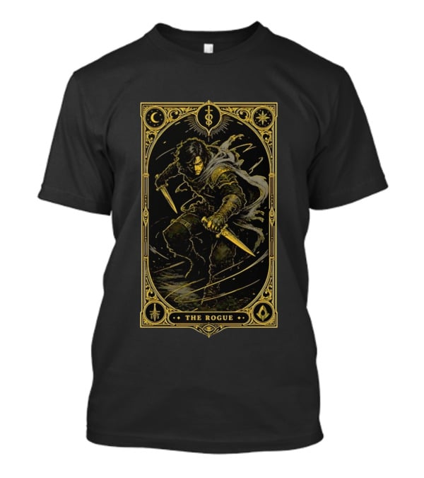 The Rogue Fantasy Tarot Card Dungeons And Dragons Moon Daggers Cloak T-Shirt