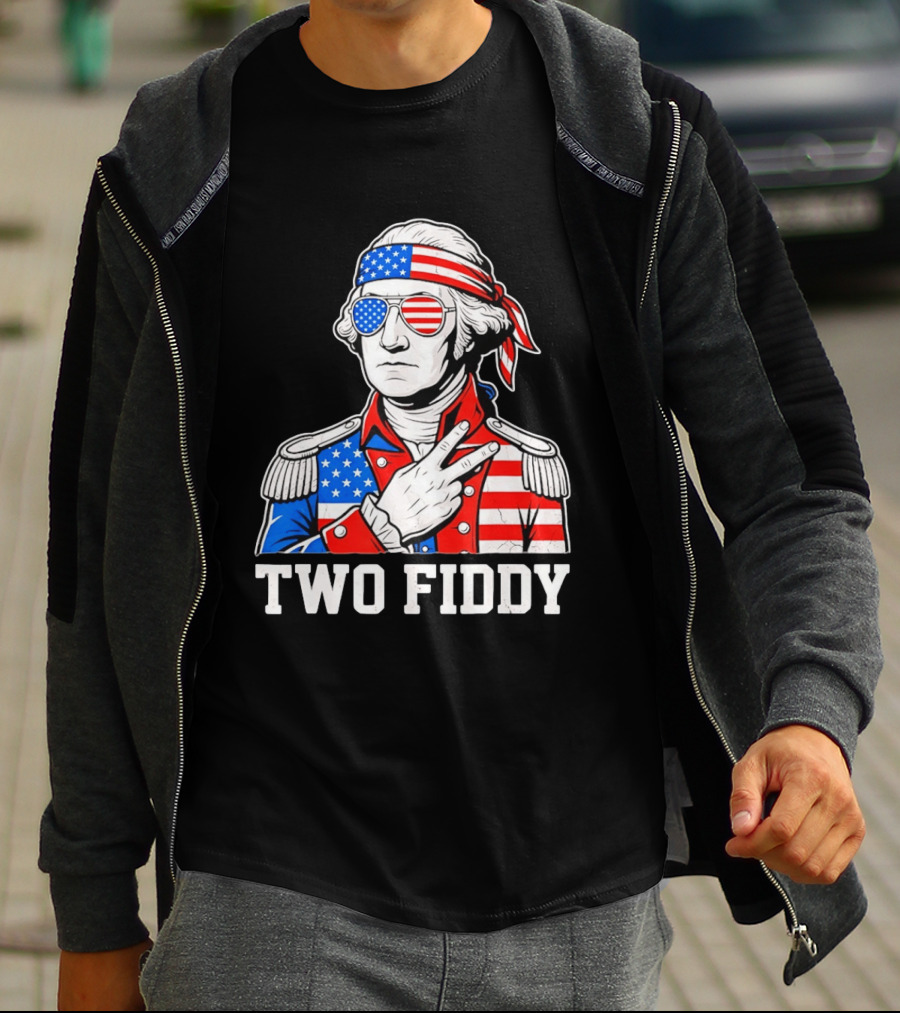 Two Fiddy George Washington American Flag 250th Anniversary T-Shirt