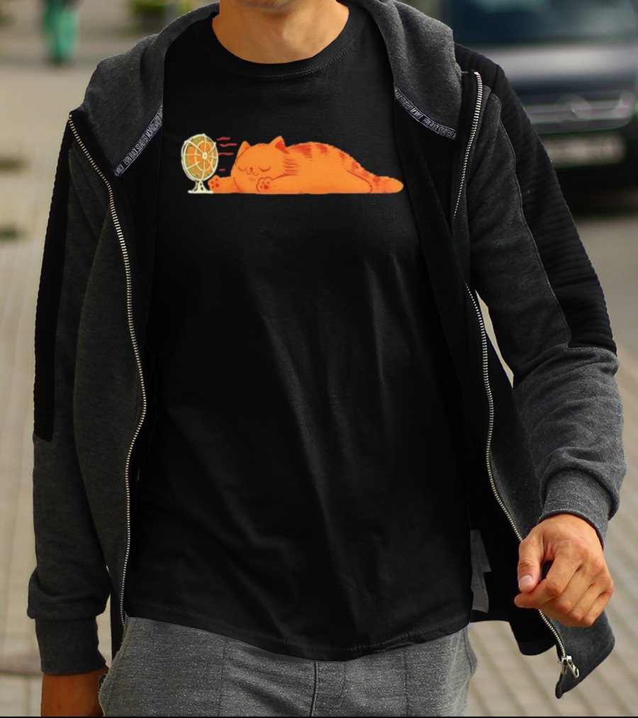 Orange Cat Relaxing In Front Of Fan Cool Breeze T-Shirt