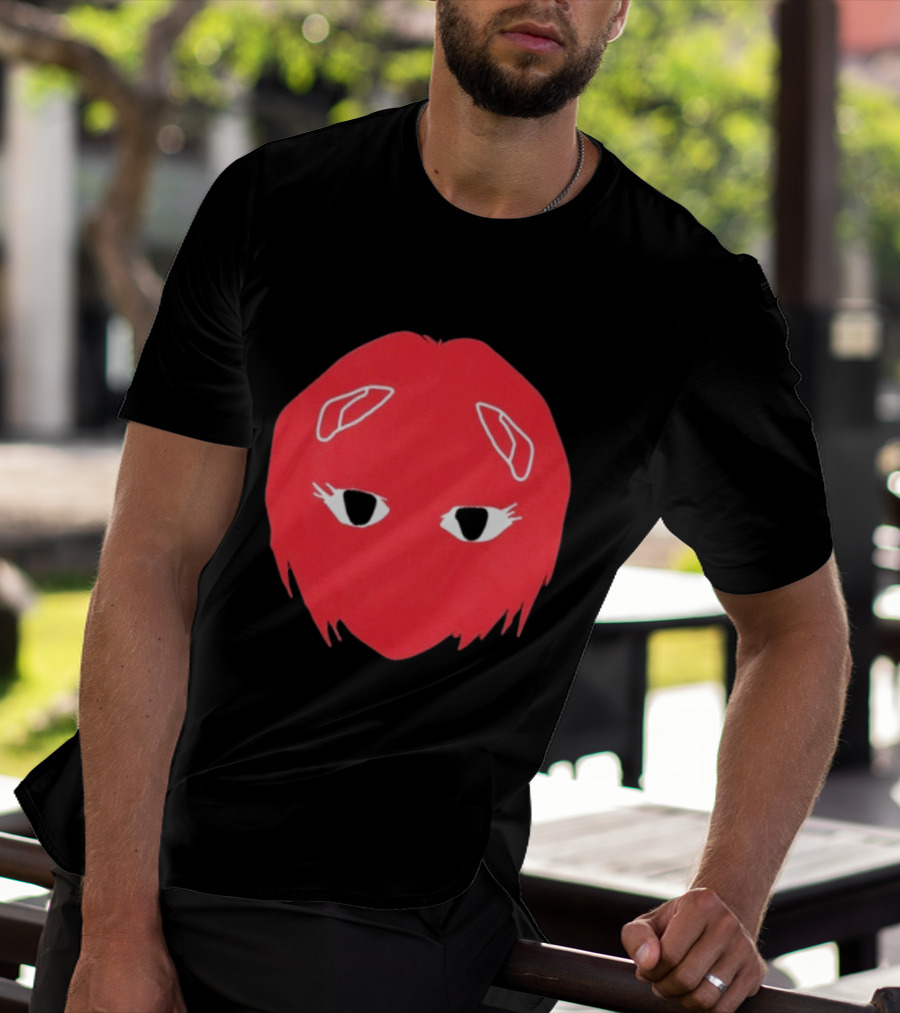 Otaku Desu Mobb Stay At Home Mask Anime Face Red Hair Eyes T-Shirt