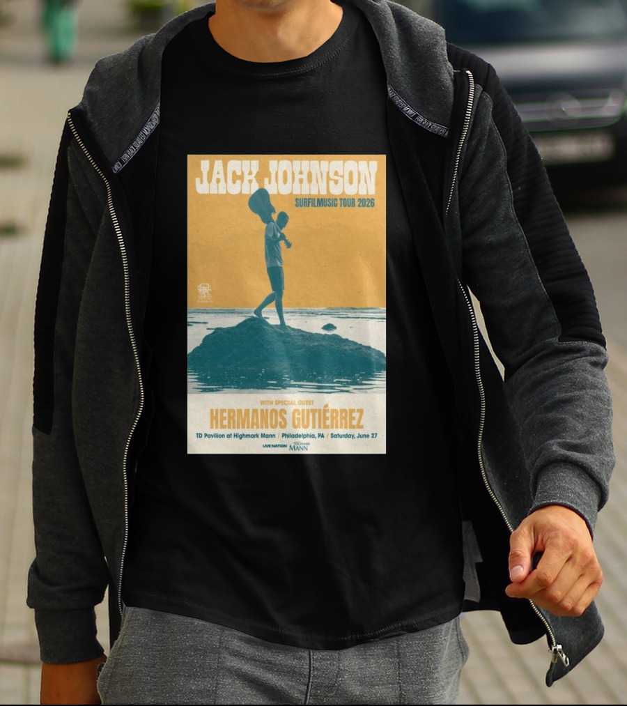 Jack Johnson Surfmusic Tour 2026 Philadelphia TD Pavilion With Special Guest Hermanos Gutiérrez June 27 T-Shirt