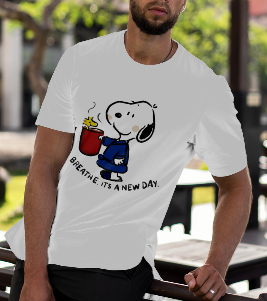 Snoopy And Woodstock Breathe It's A New Day Coffee Relaxation T-Shirt