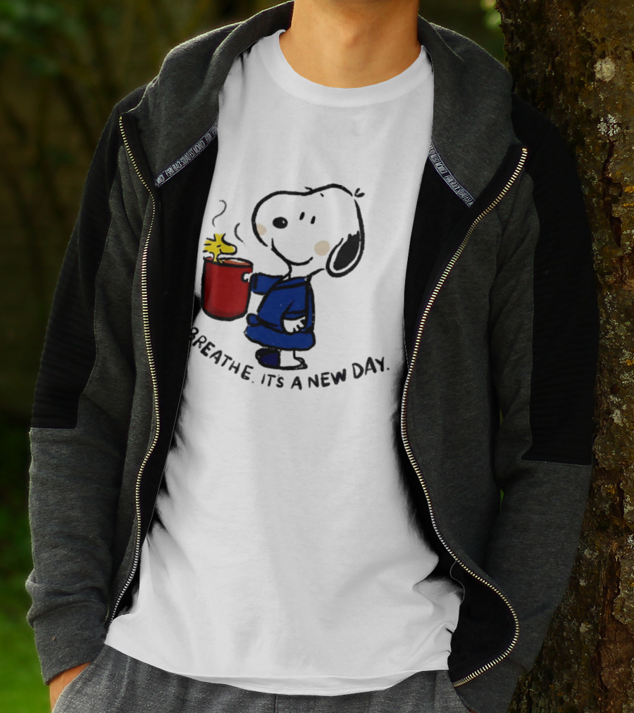 Snoopy And Woodstock Breathe It's A New Day Coffee Relaxation T-Shirt
