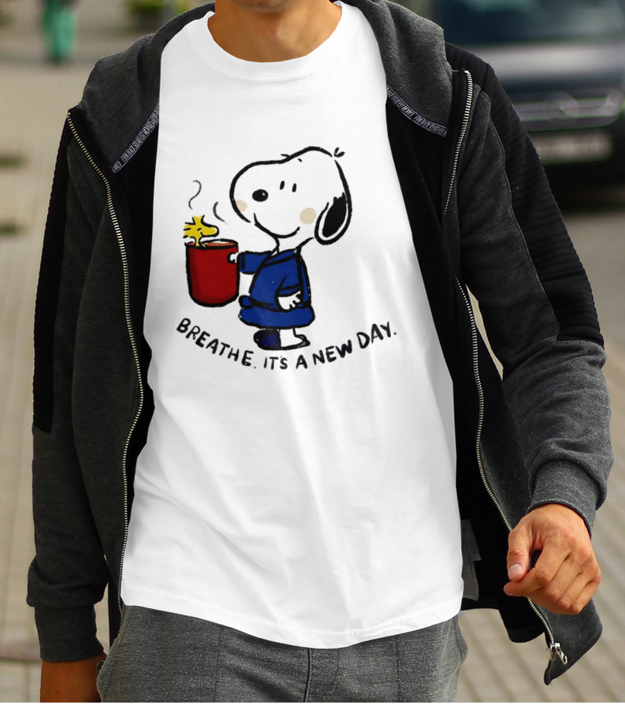 Snoopy And Woodstock Breathe It's A New Day Coffee Relaxation T-Shirt