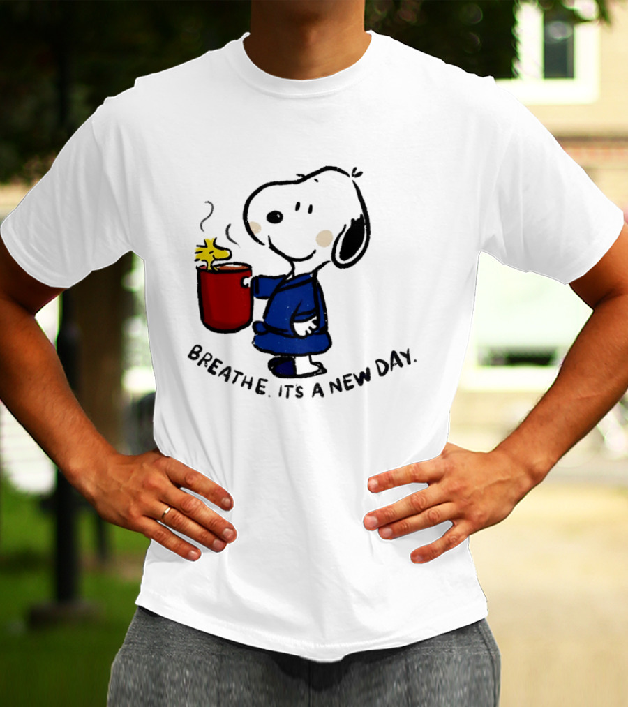 Snoopy And Woodstock Breathe It's A New Day Coffee Relaxation T-Shirt