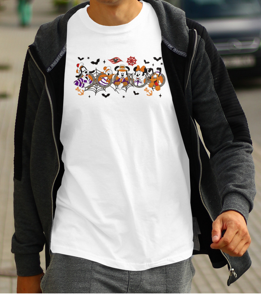 Mickey And Friends Halloween Cruise Disney Goofy Pluto Minnie Donald Bats Anchors T-Shirt