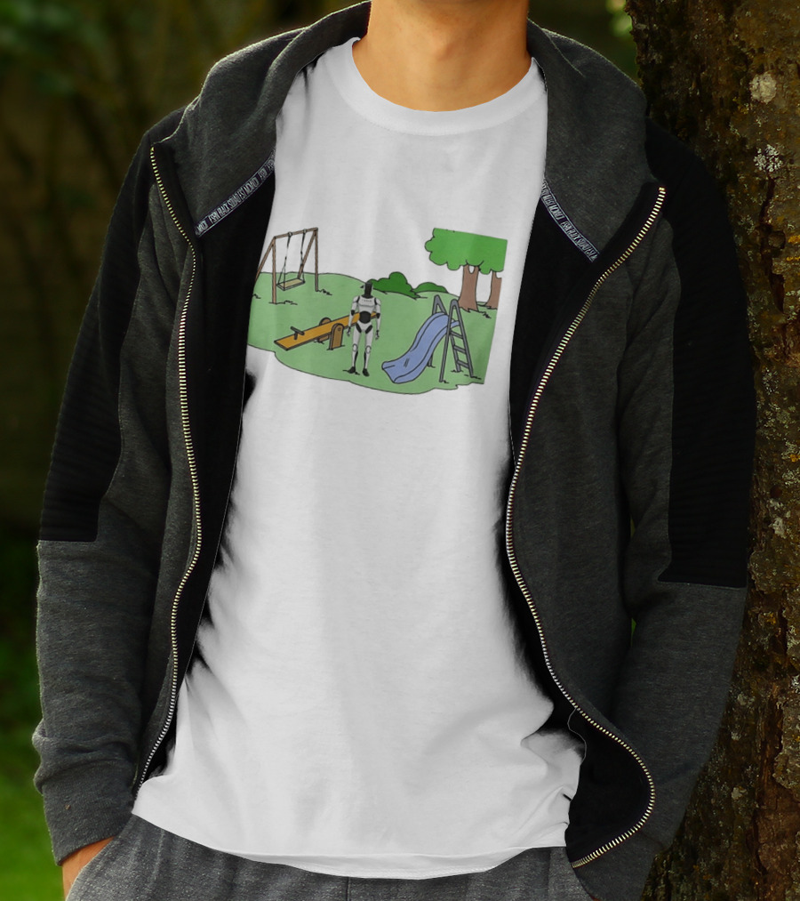 Optimus Tesla Robot In Playground Park With Swings And Slide T-Shirt