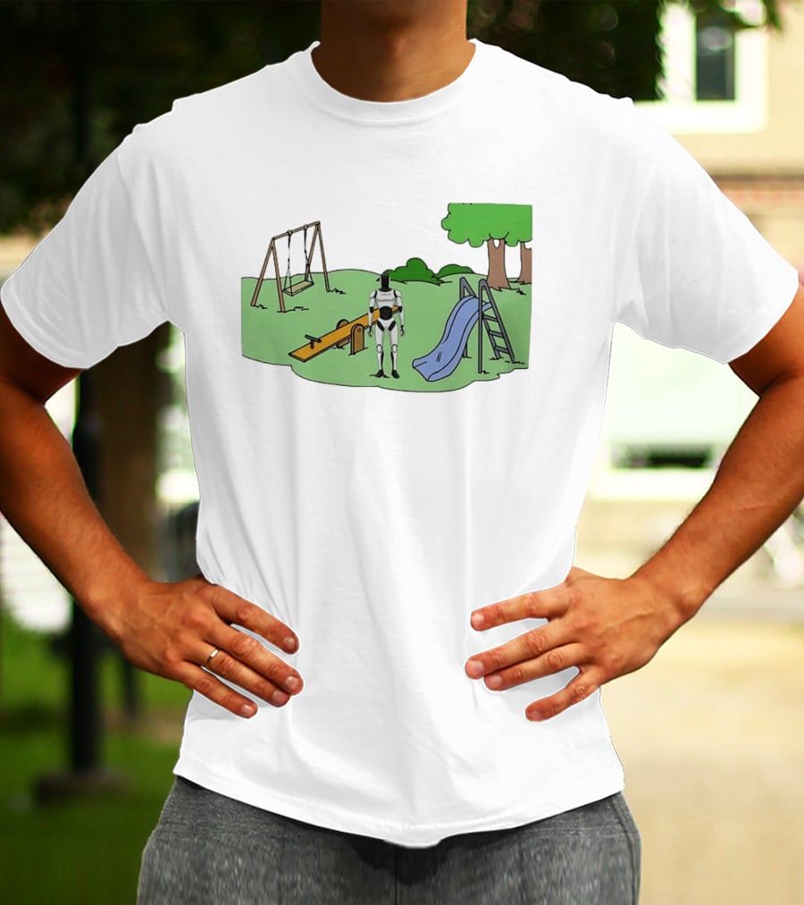 Optimus Tesla Robot In Playground Park With Swings And Slide T-Shirt
