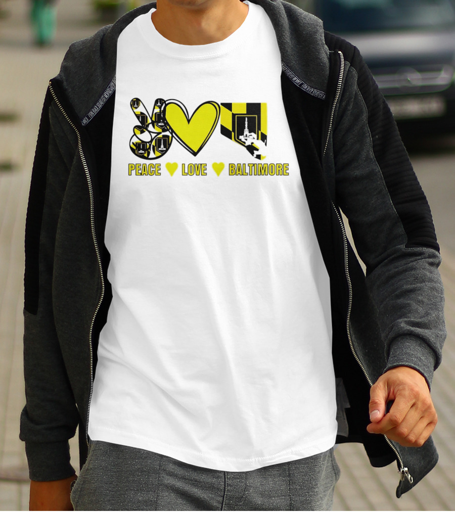 Peace Love Baltimore Maryland Flag Charm City T-Shirt