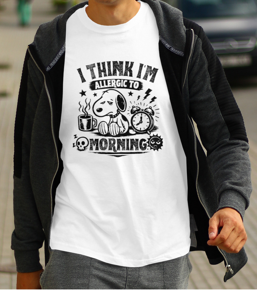 I Think I'm Allergic To Morning Snoopy Coffee Alarm Stars Lightning T-Shirt