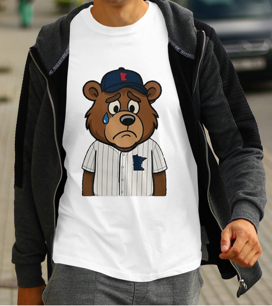 Sad Minnesota Bear With Baseball Jersey And Cap T-Shirt