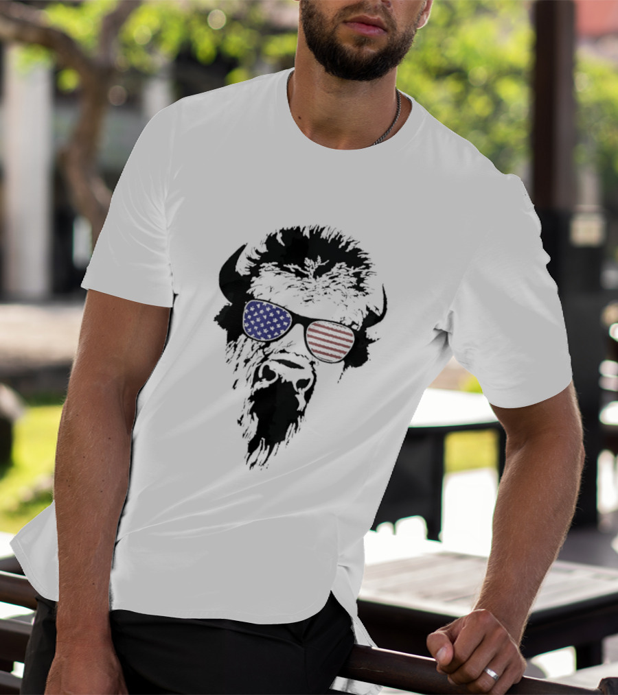 American Buffalo Patriotic Sunglasses Flag T-Shirt