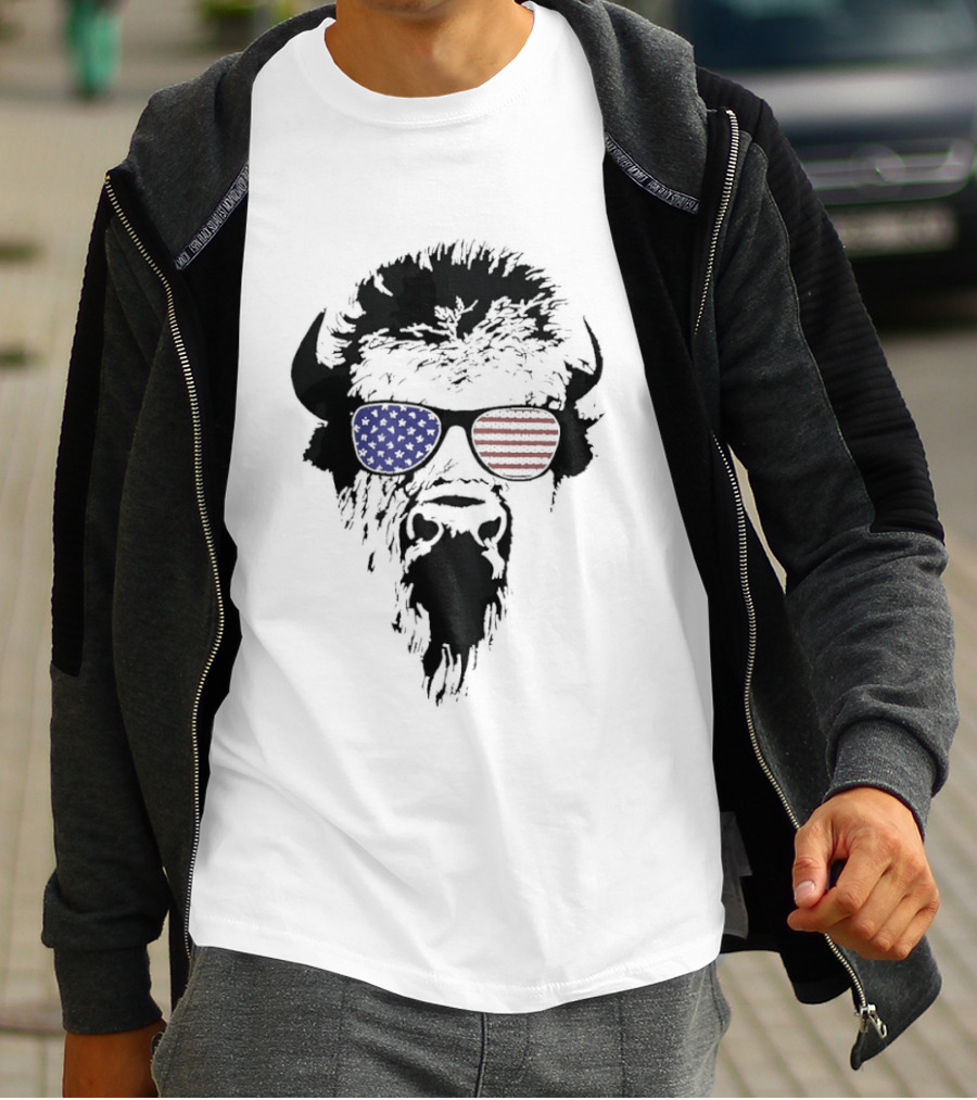 American Buffalo Patriotic Sunglasses Flag T-Shirt