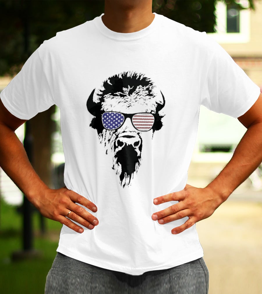 American Buffalo Patriotic Sunglasses Flag T-Shirt