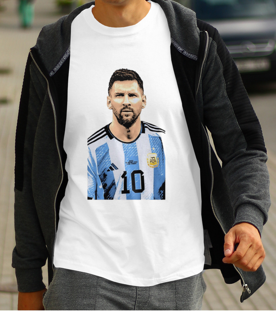 Lionel Messi Argentina 10 AFA Blue White Stripes Football Star T-Shirt