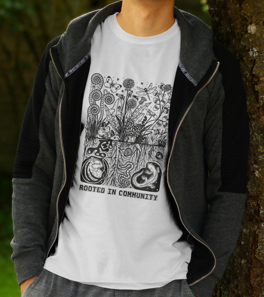 Rooted In Community Plants And Roots Flourishing Nature Connection T-Shirt