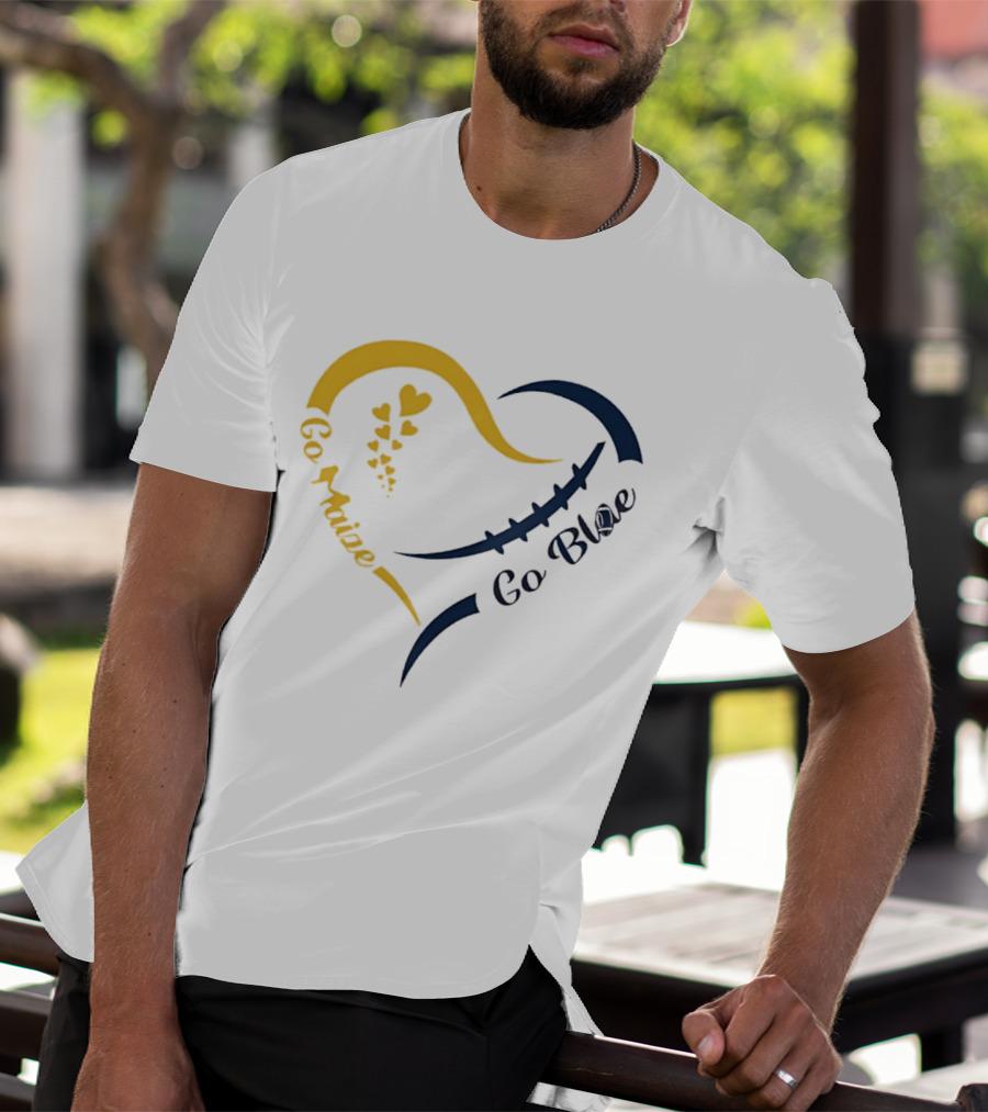 Michigan Wolverines Heart Go Maize Go Blue Football T-Shirt