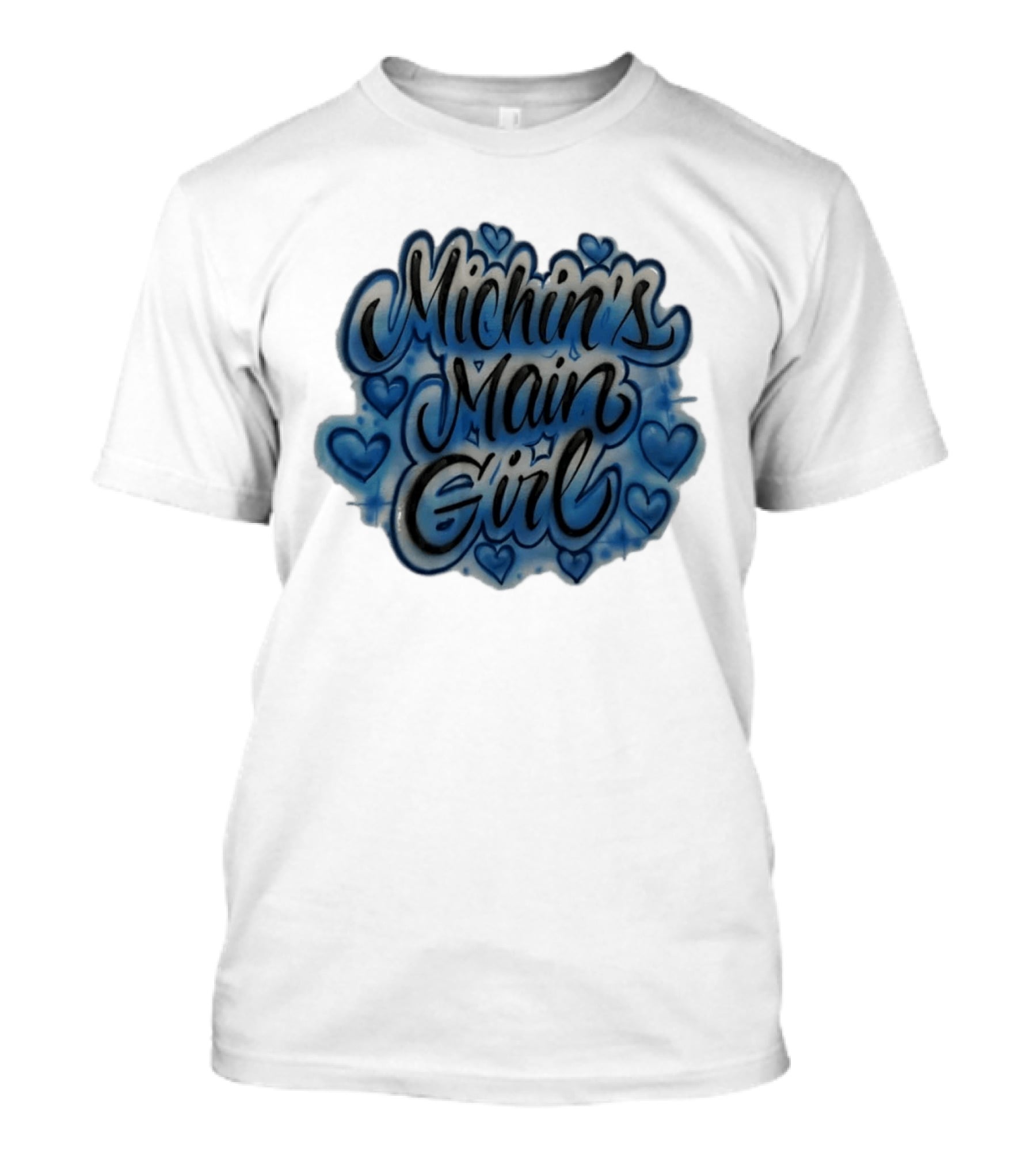Michin's Main Girl Blue Hearts Airbrush T-Shirt