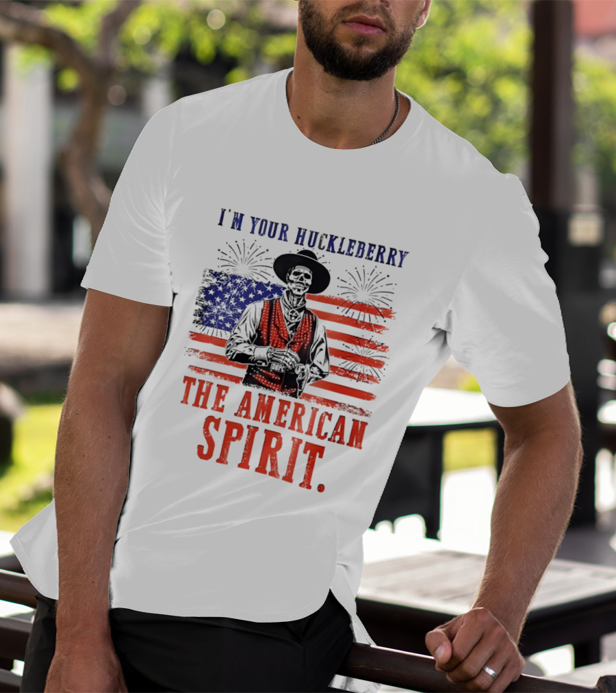 I'm Your Huckleberry Skeleton Cowboy American Flag Fireworks The American Spirit T-Shirt