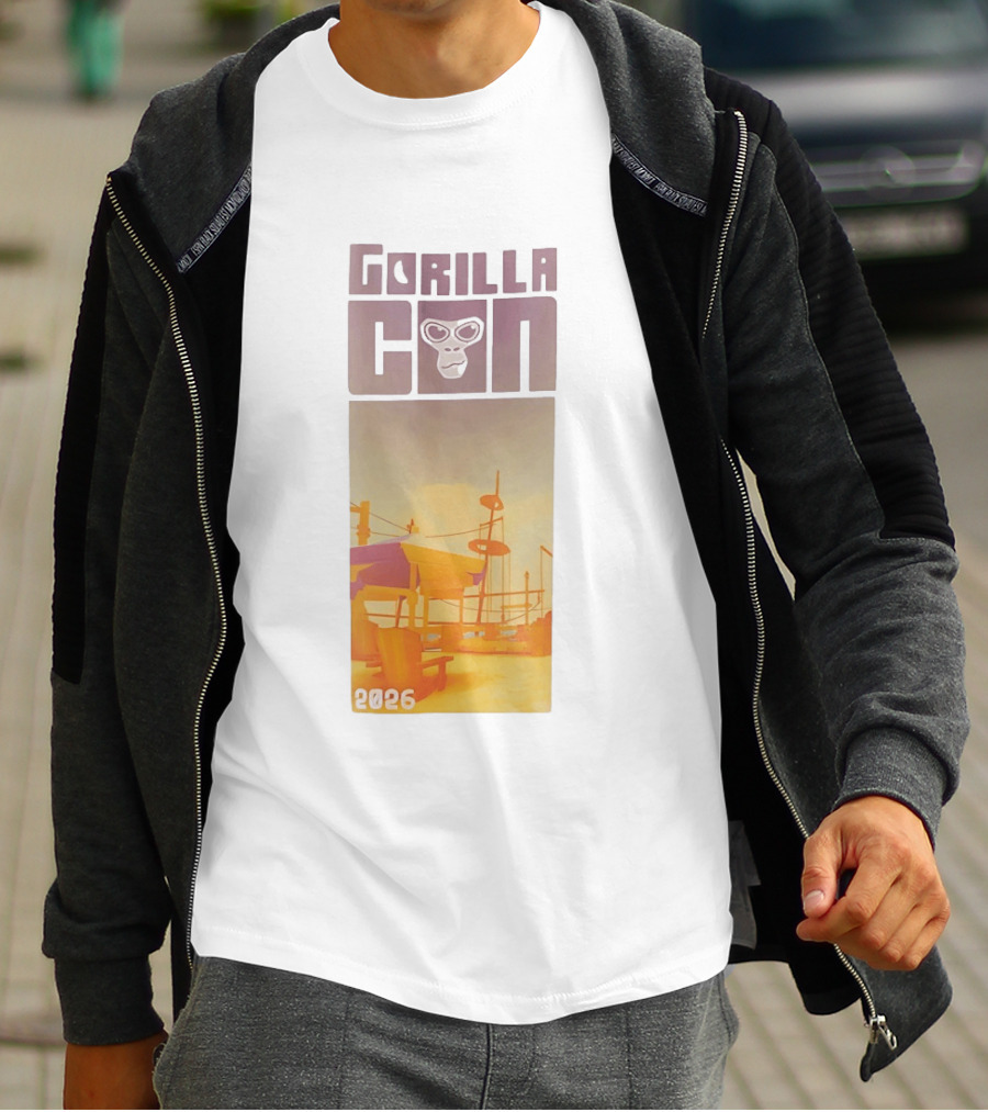 Gorilla Con 2026 Beach Adventure With Sunglasses Wearing Gorilla T-Shirt