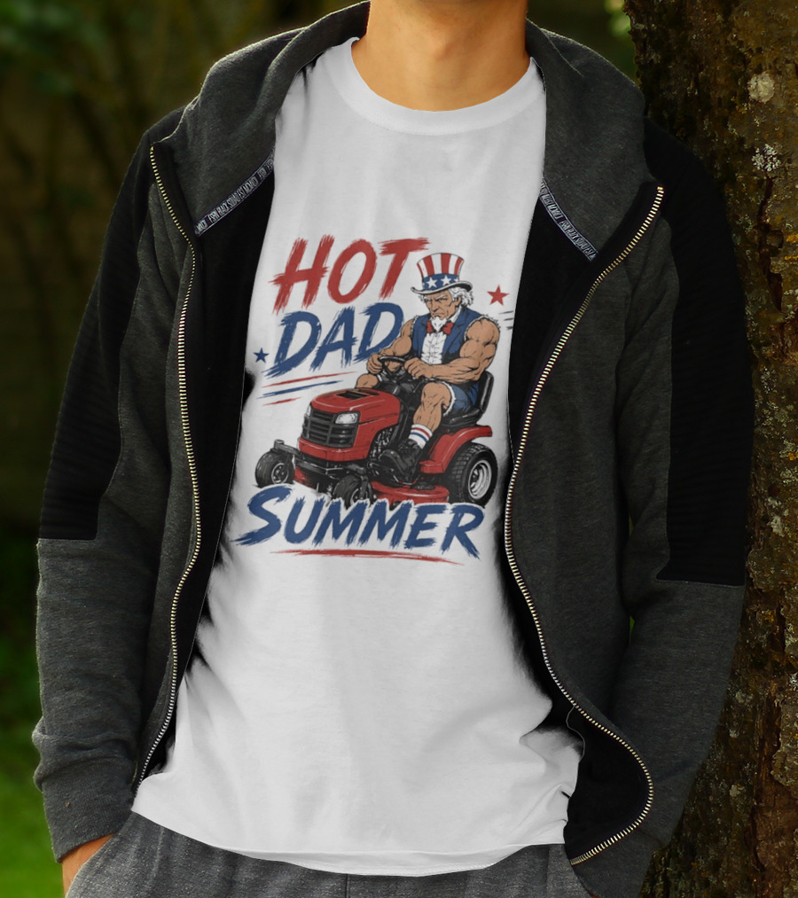 Hot Dad Summer Uncle Sam Riding Lawn Mower Patriotic Fun T-Shirt