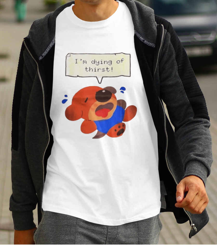 I'm Dying Of Thirst Cartoon Dog In Blue And Red With Speech Bubble T-Shirt