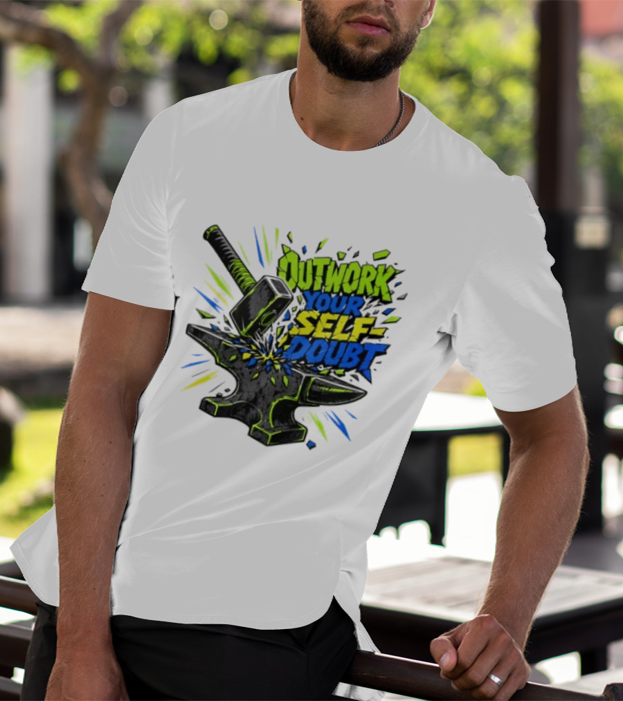 Outwork Your Self Doubt Inspirational Hammer And Anvil Motivational T-Shirt