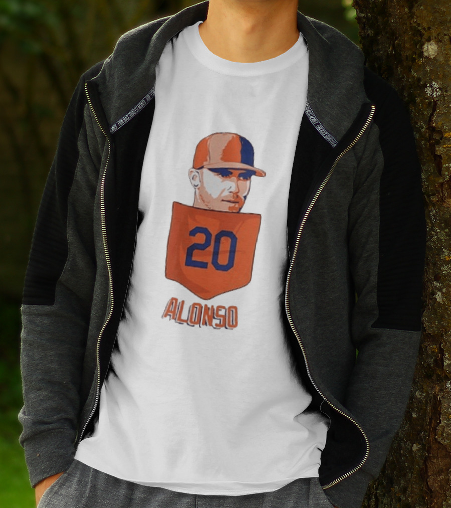 Pete Alonso 20 New York Mets MLB Baseball Pocket T-Shirt