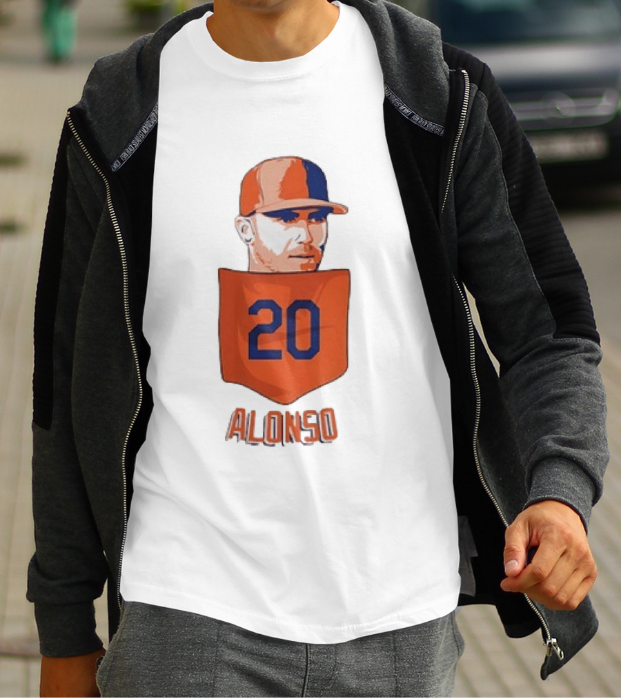 Pete Alonso 20 New York Mets MLB Baseball Pocket T-Shirt