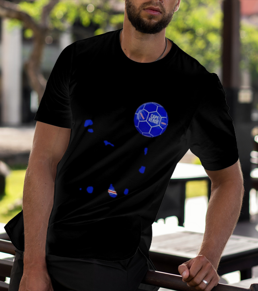 Cape Verde Soccer Pride Blue Football Map T-Shirt