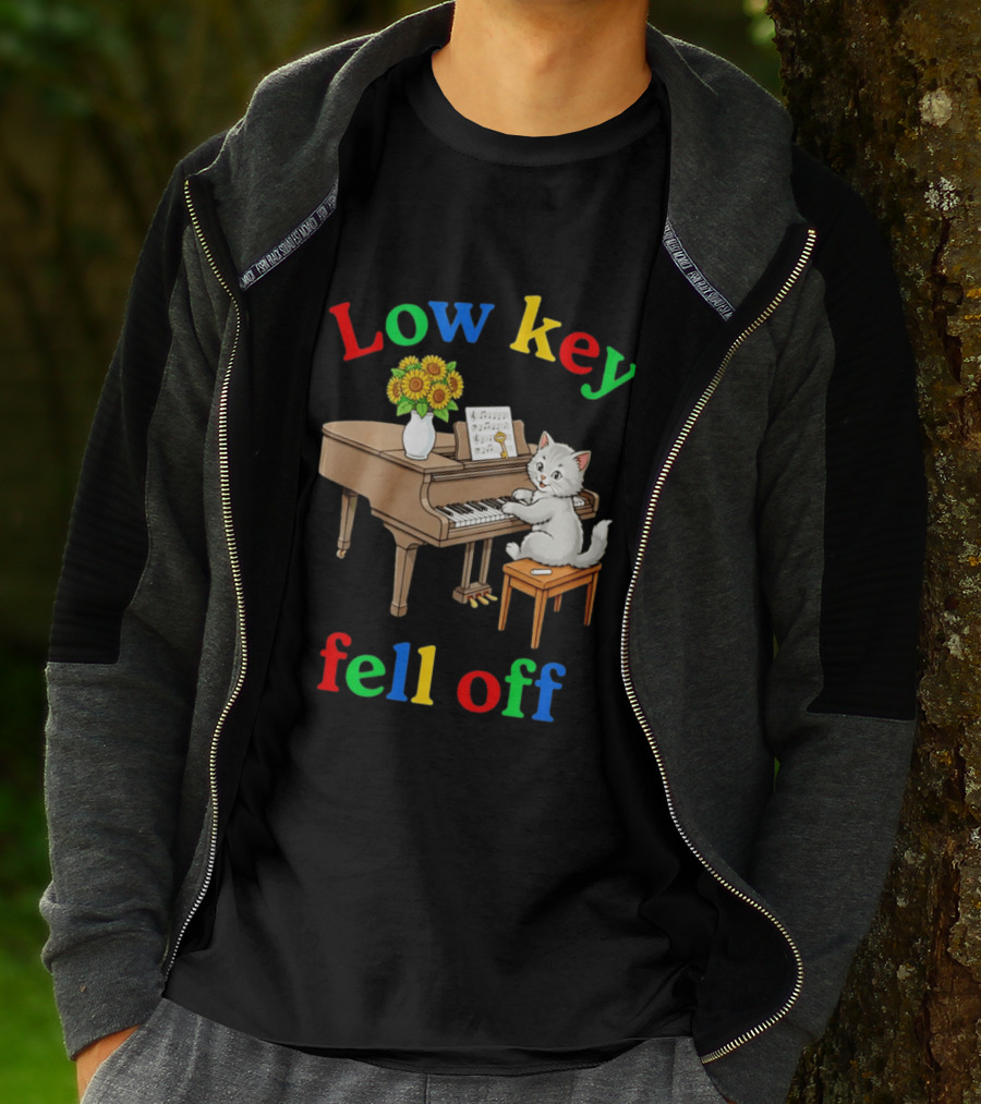 Low Key Cat On Piano Fell Off T-Shirt