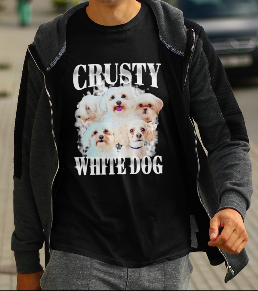 Crusty White Dog Collage 90s Bootleg Vintage Style Nostalgia T-Shirt