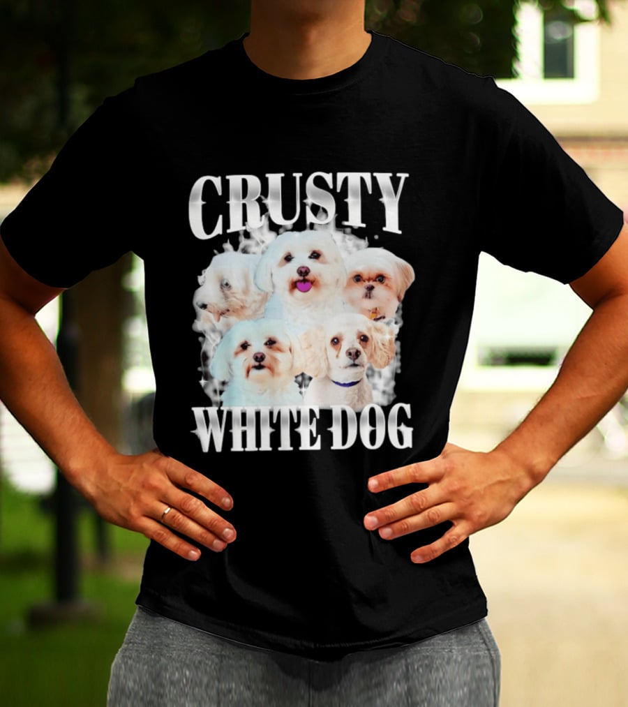 Crusty White Dog Collage 90s Bootleg Vintage Style Nostalgia T-Shirt