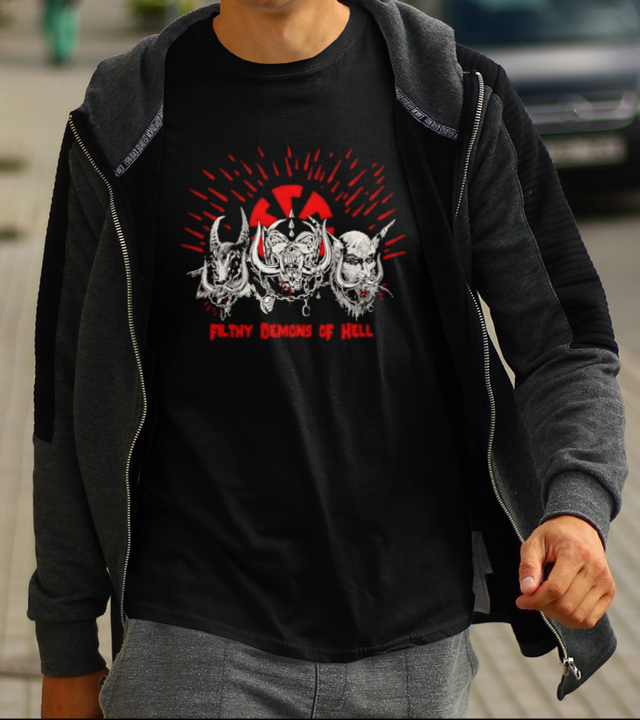 Filthy Demons Of Hell Heavy Metal Satanic Skulls And Radiation T-Shirt