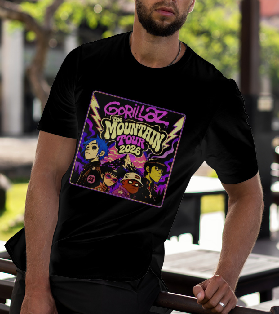 Gorillaz The Mountain Tour 2026 2D Murdoc Niccals Lightning T-Shirt