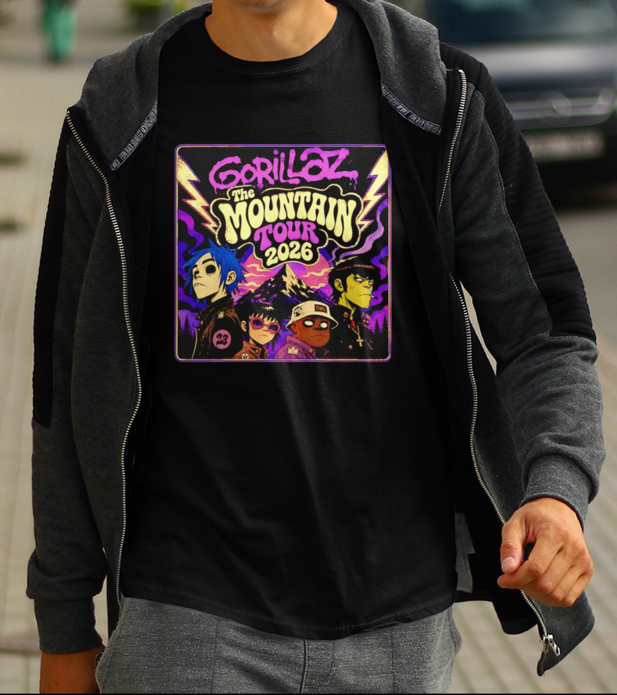 Gorillaz The Mountain Tour 2026 2D Murdoc Niccals Lightning T-Shirt