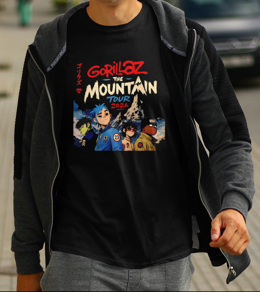 Gorillaz The Mountain Tour 2026 Damon Albarn Animation Characters T-Shirt