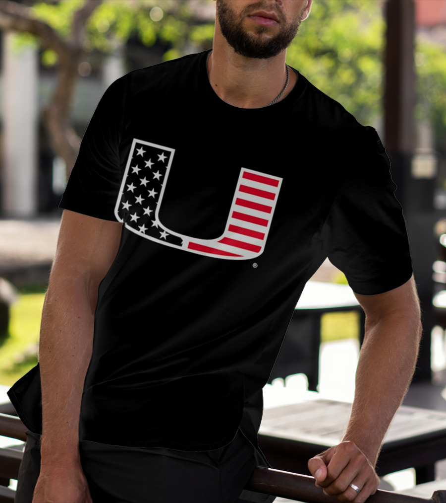 Stars And Stripes Miami Hurricanes U American Flag T-Shirt