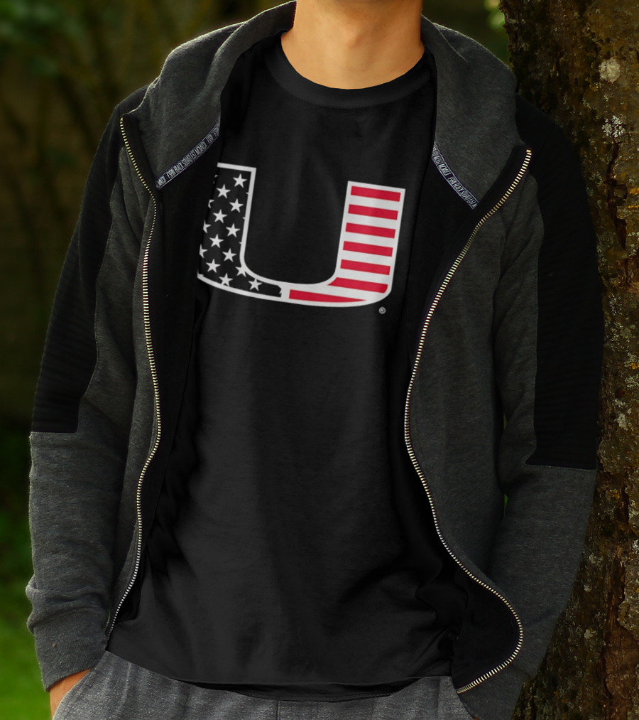 Stars And Stripes Miami Hurricanes U American Flag T-Shirt