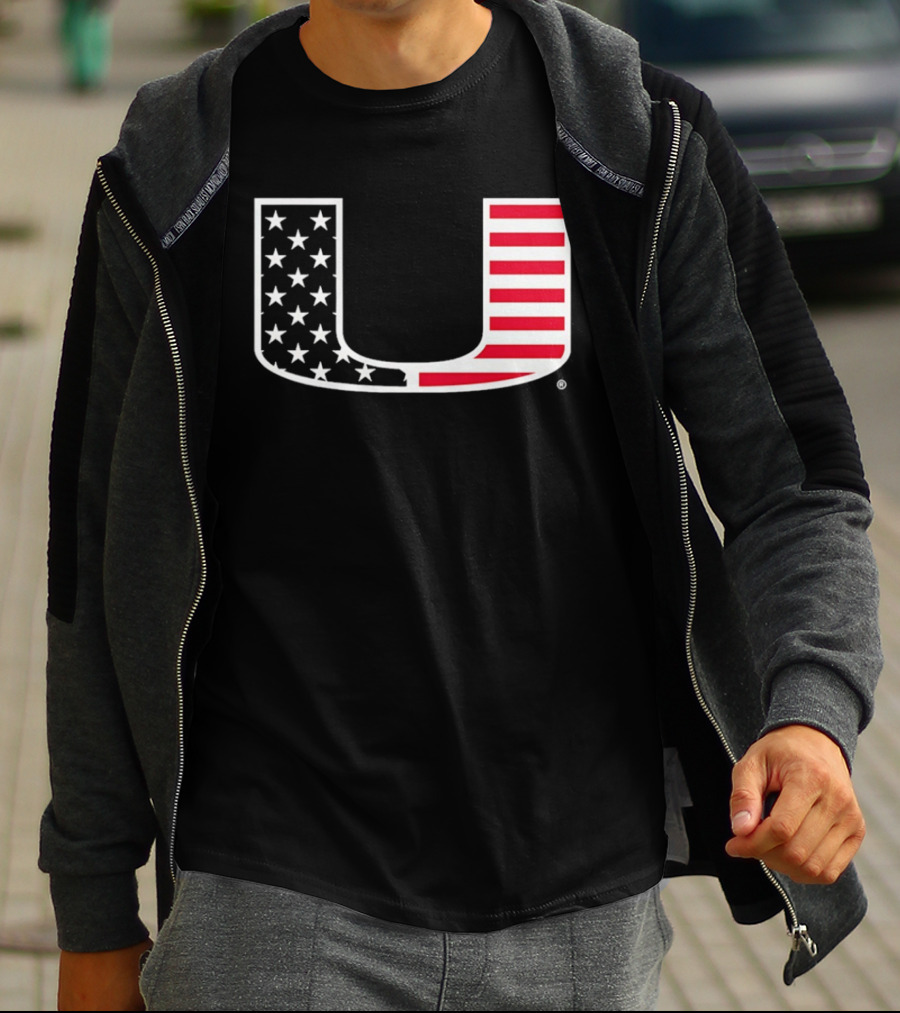 Stars And Stripes Miami Hurricanes U American Flag T-Shirt