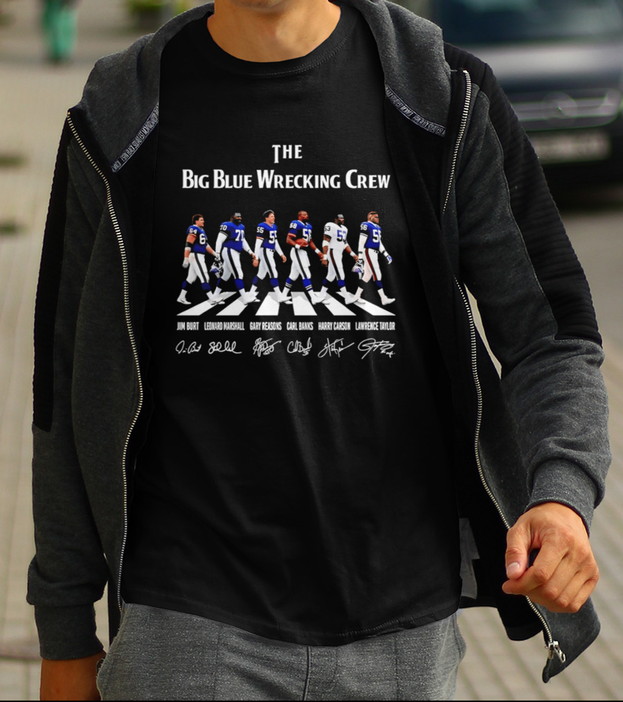 New York Giants Big Blue Wrecking Crew Abbey Road Jim Burt Leonard Marshall Gary Reasons Carl Banks Harry Carson Lawrence Taylor T-Shirt